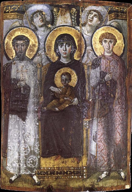 unknow artist The throne Virgin Mary with the child between ST Teodor and ST Goran, France oil painting art